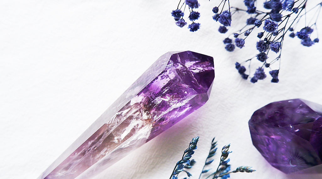 Phantom amethyst crystal wand for peace and mindful living, sourced ethically by Tsukiyo Co