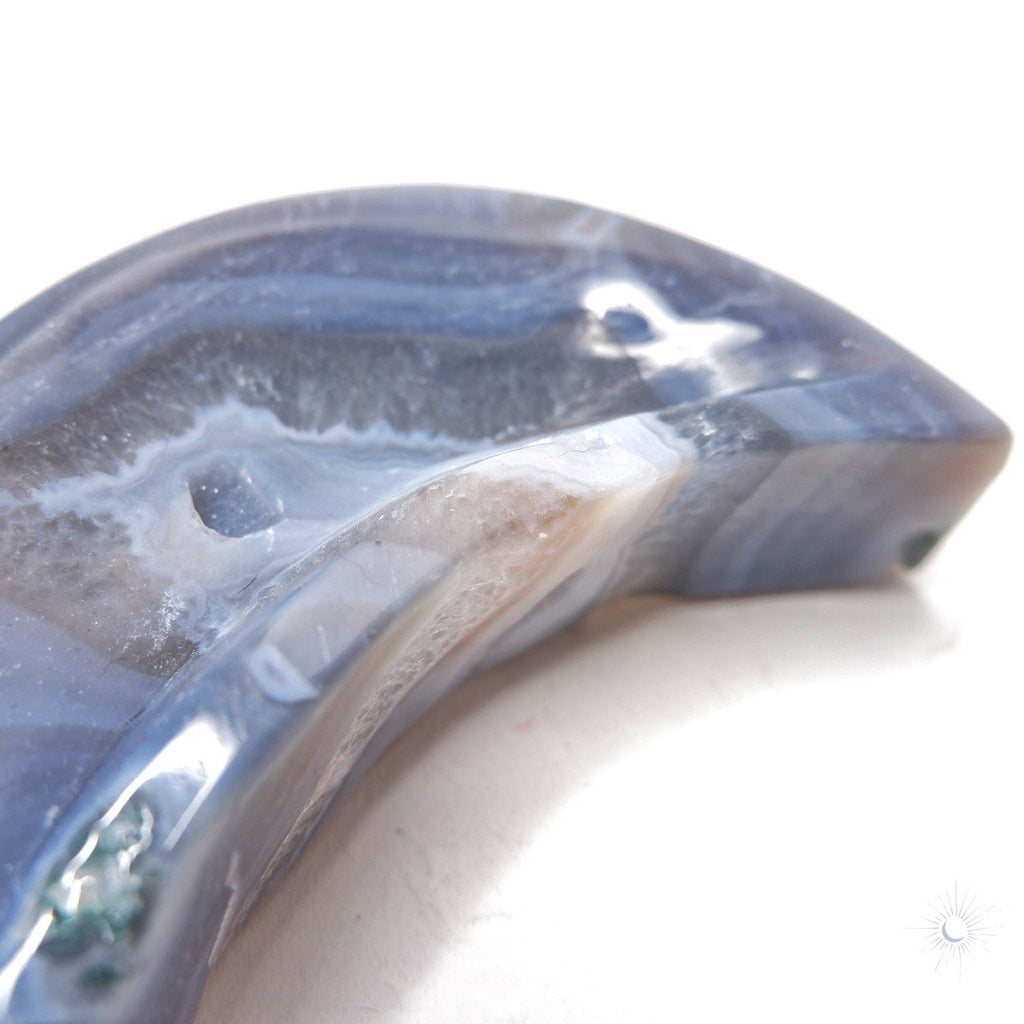 close up of ethically sourced druzy agate crescent bowl for crystal healing singapore shop online tsukiyo
