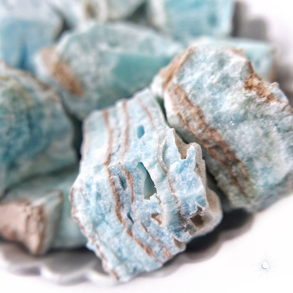 Close-up of raw blue aragonite chunks by Tsukiyo