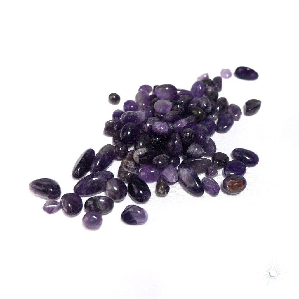 Close-up of polished amethyst chips for degaussing for sale in Singapore