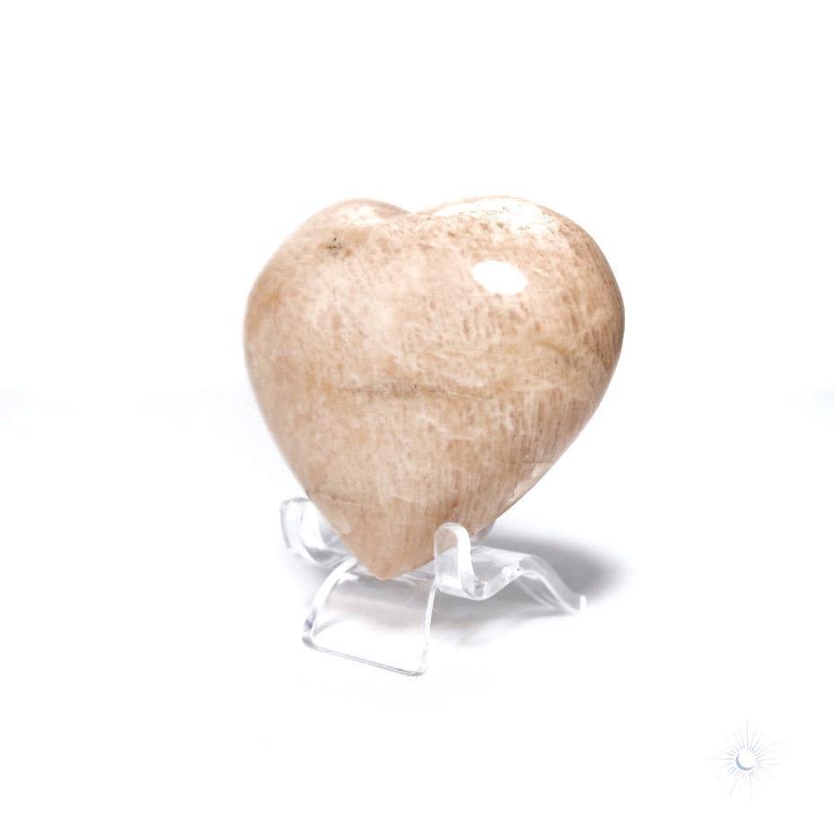 Peach Moonstone Heart on Small Sphere Stand by Tsukiyo Co Singapore