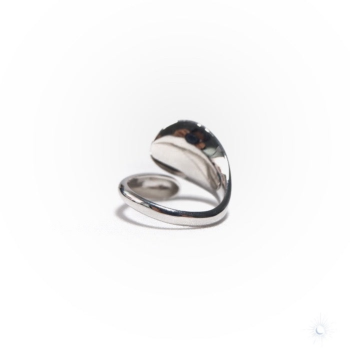 Back view of minimalist rhodium plated sterling silver ring
