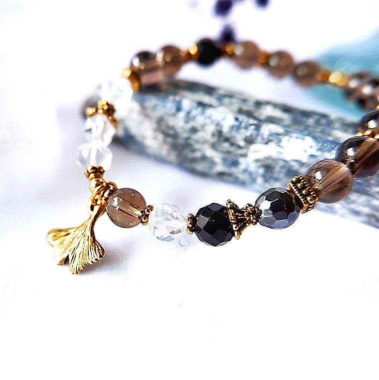 Alternate view of Handmade beaded crystal bracelet with natural crystal and Tierracast Embellishment by Tsukiyo Singapore