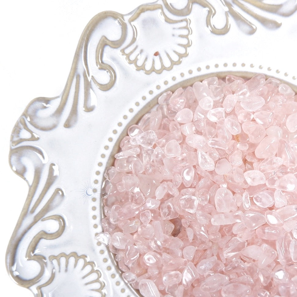 Ethically sourced Rose Quartz chips for degaussing and cleansing and decoration